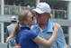 KUALA LUMPUR, MALAYSIA - MARCH 28: Team Europe Captain Miguel Angel Jimenez gets a hug from his girlfriend Susanne Styblo on the 18th hole after the foursome matches against Team Asia during day two of the EurAsia Cup at Glenmarie G&CC on March 28, 2014 in Kuala Lumpur, Malaysia. (Photo by Stanley Chou/Getty Images)