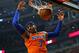 CHICAGO, IL - OCTOBER 31: Carmelo Anthony #7 of the New York Knicks dunks against the Chicago Bulls at the United Center on October 31, 2013 in Chicago, Illinois. NOTE TO USER: User expressly acknowledges and agrees that, by downloading and or using this photograph, User is consenting to the terms and conditions of the Getty Images License Agreement. (Photo by Jonathan Daniel/Getty Images)