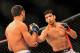 Feb 15, 2014; Jaragua do Sul, SC, Brazil; Lyoto Machida (red gloves) fights against Gegard Mousasi (blue gloves) during UFC Fight Night Machida vs Mousasi at Arena Jaragua. Mandatory Credit: Jason Silva-USA TODAY Sports