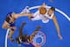 Los Angeles Clippers forward Blake Griffin, right, puts up a shot as Golden State Warriors forward David Lee, left, and forward Draymond Green defend during the first half in Game 7 of an opening-round NBA basketball playoff series, Saturday, May 3, 2014, in Los Angeles. (AP Photo/Mark J. Terrill)