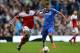 LONDON, ENGLAND - MAY 05: Moussa Dembele (L) of Fulham is challenged by Jake Clarke Salter during the FA Youth Cup Final Second Leg match between Chelsea U18 and Fulham U18 at Stamford Bridge on May 5, 2014 in London, England. (Photo by Justin Setterfield/Getty Images)