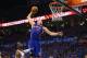 OKLAHOMA CITY, OK - MAY 05: Blake Griffin #32 of the Los Angeles Clippers makes a slam dunk against Reggie Jackson #15 of the Oklahoma City Thunder in Game One of the Western Conference Semifinals during the 2014 NBA Playoffs at Chesapeake Energy Arena on May 5, 2014 in Oklahoma City, Oklahoma. NOTE TO USER: User expressly acknowledges and agrees that, by downloading and or using this photograph, User is consenting to the terms and conditions of the Getty Images License Agreement. (Photo by Ronald Martinez/Getty Images)