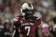 South Carolina's Jadeveon Clowney warms up before the start of an NCAA college football game against Florida Saturday, Nov. 16, 2013, at Williams-Brice Stadium in Columbia, S.C. (AP Photo/ Richard Shiro)