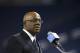 Detroit Lions General Manager Martin Mayhew addresses the media at Ford Field in Detroit, Wednesday, Jan. 15, 2014, where Jim Caldwell was presented as the team's new head coach. (AP Photo/Carlos Osorio)