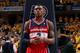 INDIANA MAY 5: Bradley Beal #3 of the Washington Wizards looks on against the Indiana Pacers during Game One of the Eastern Conference Semifinals on May 5, 2014 at Bankers Life Fieldhouse in Indianapolis, Indiana. NOTE TO USER: User expressly acknowledges and agrees that, by downloading and/or using this photograph, user is consenting to the terms and conditions of the Getty Images License Agreement. Mandatory Copyright Notice: Copyright 2014 NBAE (Photo by Gary Dineen/NBAE via Getty Images)