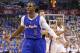 Los Angeles Clippers guard Chris Paul (3) complains to an official in front of Oklahoma City Thunder guard Russell Westbrook (0) in the third quarter of Game 2 of the Western Conference semifinal NBA basketball playoff series in Oklahoma City, Wednesday, May 7, 2014. Oklahoma City won 112-101. (AP Photo/Sue Ogrocki)