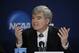 NCAA President Mark Emmert answers a question at a news conference Sunday, April 6, 2014, in Arlington, Texas. (AP Photo/David J. Phillip)
