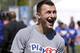 Texas A&M's Johnny Manziel laughs during an NFL football event in New York, Wednesday, May 7, 2014. The event was to promote Play 60, an NFL program which encourages kids to be active for a healthy life. (AP Photo/Seth Wenig)