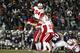 STATE COLLEGE, PA - NOVEMBER 23: Pat Smith #94 of the Nebraska Cornhuskers celebrates after kicking the game winning overtime field goal against the Penn State Nittany Lions during the game on November 23, 2013 at Beaver Stadium in State College, Pennsylvania. (Photo by Justin K. Aller/Getty Images)