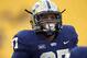 In this photo takenon Nov. 29, 2013, Pittsburgh defensive lineman Aaron Donald warms up before an NCAA football game against Miami in Pittsburgh. Donald, the most-decorated defensive player during the 2013 college football season with four major awards, could be the Panthers' highest draft pick since wideout Larry Fitzgerald was taken third overall by the Arizona Cardinals in 2004. (AP Photo/Keith Srakocic)