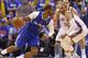 Los Angeles Clippers guard Chris Paul (3) drives past Oklahoma City Thunder guard Russell Westbrook (0) in the fourth quarter of Game 2 of the Western Conference semifinal NBA basketball playoff series in Oklahoma City, Wednesday, May 7, 2014. Oklahoma City won 112-101. (AP Photo/Sue Ogrocki)