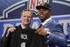 Buffalo linebacker Khalil Mack, right, poses for photos with NFL commissioner Roger Goodell after being selected by the Oakland Raiders as the fifth pick in the first round of the 2014 NFL Draft, Thursday, May 8, 2014, in New York. (AP Photo/Craig Ruttle)
