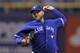 Toronto Blue Jays starting pitcher Mark Buehrle delivers to Tampa Bay Rays' Wil Myers during the first inning of a baseball game Wednesday, April 2, 2014, in St. Petersburg, Fla. (AP Photo/Chris O'Meara)