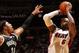 MIAMI, FL - May 8: LeBron James #6 of the Miami Heat takes a shot against the Brooklyn Nets in Game Two of the Eastern Conference Semifinals of the 2014 NBA playoffs at the American Airlines Arena in Miami, Florida on May 8, 2014. NOTE TO USER: User expressly acknowledges and agrees that, by downloading and/or using this photograph, user is consenting to the terms and conditions of the Getty Images License Agreement. Mandatory copyright notice: Copyright NBAE 2014 (Photo by Issac Baldizon/NBAE via Getty Images)
