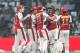 Kings XI Punjab Parvinder Awana , third left,celebrates the wicket of Delhi Daredevils' Ross Taylor,unseen, during an Indian Premier League (IPL) cricket match, in New Delhi, India , Tuesday, May 15, 2012. (AP Photo/ Manish Swarup)