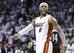 Miami Heat forward LeBron James celebrates after the Heat defeated the Brooklyn Nets 94-82 in Game 2 of an Eastern Conference semifinal basketball game, Thursday, May 8, 2014 in Miami. (AP Photo/Wilfredo Lee)