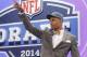 Vanderbilt wide receiver Jordan Matthews reacts to the crowd after being selected as the 42 pick by the Philadelphia Eagles in the second round of the 2014 NFL Draft, Friday, May 9, 2014, in New York. (AP Photo/Jason DeCrow)