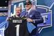 Central Florida quarterback Blake Bortles poses with NFL commissioner Roger Gooddell after being selected as the third pick by the Jacksonville Jaguars in the first round of the 2014 NFL Draft, Thursday, May 8, 2014, in New York. (AP Photo/Craig Ruttle)