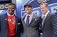 Eastern Illinois quarterback Jimmy Garoppolo poses for photos with NFL commissioner Roger Goodell and former New England Patriots linebacker Willie McGinest after being selected as the 62nd pick by the New England Patriots in the second round of the 2014 NFL Draft, Friday, May 9, 2014, in New York. (AP Photo/Jason DeCrow)