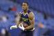 Penn State wide receiver Allen Robinson makes a catch during a drill at the NFL football scouting combine in Indianapolis, Sunday, Feb. 23, 2014. (AP Photo/Michael Conroy)