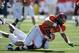 Sep 28, 2013; Fort Collins, CO, USA; Colorado State Rams tight end Crockett Gillmore (10) is tackled after a reception by UTEP Miners defensive back Jameel Erving (22) in the first quarter at Hughes Stadium. Mandatory Credit: Ron Chenoy-USA TODAY Sports