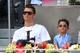 MADRID, SPAIN - MAY 08: Real Madrid footballer Cristiano Ronaldo and his son Cristiano Ronaldo Junior watch Rafael Nadal of Spain against Jarkko Nieminen of Finland in their third round match during day six of the Mutua Madrid Open tennis tournament at the Caja Magica on May 8, 2014 in Madrid, Spain. (Photo by Clive Brunskill/Getty Images)