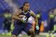 Florida State running back Devonta Freeman runs a drill at the NFL football scouting combine in Indianapolis, Sunday, Feb. 23, 2014. (AP Photo/Michael Conroy)