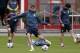 Bayern's Thomas Mueller kicks a ball during a last training session in Munich, southern Germany, Tuesday, April 8, 2014. Bayern Munich will play Manchester United in a Champions League quarter final second leg soccer match on Wednesday. (AP Photo/Matthias Schrader)
