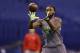 Georgia Southern defensive back Lavelle Westbrooks runs a drill at the NFL football scouting combine in Indianapolis, Tuesday, Feb. 25, 2014. (AP Photo/Michael Conroy)