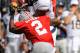 COLUMBUS, OH - SEPTEMBER 15: Christian Bryant #2 of the Ohio State Buckeyes hits C.J. Anderson #9 of the California Golden Bears just as Bryant attempts to receive the ball at Ohio Stadium on September 15, 2012 in Columbus, Ohio. The pass was incomplete. (Photo by Jamie Sabau/Getty Images)