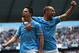 MANCHESTER, ENGLAND - MAY 11: Samir Nasri of Manchester City celebrates scoring the first goal with team-mate Pablo Zabaleta (R) during the Barclays Premier League match between Manchester City and West Ham United at the Etihad Stadium on May 11, 2014 in Manchester, England. (Photo by Alex Livesey/Getty Images)