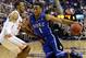 Mar 16, 2014; Greensboro, NC, USA; Duke Blue Devils forward Jabari Parker (1) moves the ball up the court against Virginia Cavaliers forward Akil Mitchell (25) in the championship game of the ACC college basketball tournament at Greensboro Coliseum. Mandatory Credit: John David Mercer-USA TODAY Sports