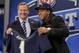 Texas Christian cornerback Jason Verrett reacts with NFL commissioner Roger Goodell after being selected by the San Diego Chargers as the 25th pick of the first round of the 2014 NFL Draft, Thursday, May 8, 2014, in New York. (AP Photo/Craig Ruttle)
