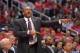Los Angeles Clippers head coach Doc Rivers gestures to his team in the first half of Game 3 of the Western Conference semifinal NBA basketball playoff series against the Los Angeles Clippers, Friday, May 9, 2014, in Los Angeles. (AP Photo/Mark J. Terrill)