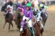 LOUISVILLE, KY - MAY 03: Jockey Victor Espinoza celebrates atop of California Chrome #5 after crossing the finish line to win the 140th running of the Kentucky Derby at Churchill Downs on May 3, 2014 in Louisville, Kentucky. (Photo by Matthew Stockman/Getty Images)