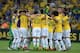 RIO DE JANEIRO, BRAZIL - JUNE 30: The Brazil players celebrate at the end of the FIFA Confederations Cup Brazil 2013 Final match between Brazil and Spain at Maracana on June 30, 2013 in Rio de Janeiro, Brazil. (Photo by Michael Regan/Getty Images)