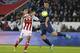PSG's striker Zlatan Ibrahimovic, right, of Sweden controls the ball with Benjamin Andre of Ajaccio during to their French League One soccer match against Ajaccio, Friday Jan. 11, 2013, at Parc des Princes stadium in Paris. (AP Photo/Jacques Brinon)