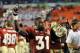 Jan.1, 2013; Miami, FL, USA; Florida State Seminoles defensive back Terrence Brooks (31) reacts after defeating the Northern Illinois Huskies 31-10 during the 2013 Orange Bowl game at Sun Life Stadium. Mandatory Credit: Steve Mitchell-USA TODAY Sports