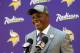 May 9, 2014; Eden Prairie, MN, USA; Minnesota Vikings quarterback Teddy Bridgewater addresses the media at Winter Park Fieldhouse. Mandatory Credit: Brad Rempel-USA TODAY Sports