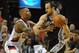 PORTLAND, OR - MAY 12: Damian Lillard #0 of the Portland Trail Blazers reaches in on Manu Ginobili #20 of the San Antonio Spurs in the first quarter of Game Four of the Western Conference Semifinals during the 2014 NBA Playoffs at the Moda Center on May 12, 2014 in Portland, Oregon. NOTE TO USER: User expressly acknowledges and agrees that, by downloading and or using this photograph, User is consenting to the terms and conditions of the Getty Images License Agreement. (Photo by Steve Dykes/Getty Images)