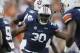 Auburn defensive end Dee Ford (30) celebrates in the first half of an NCAA college football game against Mississippi State in Auburn, Ala., Saturday, Sept. 14, 2013. (AP Photo/Dave Martin)