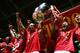 MOSCOW - MAY 21: Rio Ferdinand and Ryan Giggs of Manchester United lift the trophy following their team's 6-5 victory in the penalty shootout during the UEFA Champions League Final match between Manchester United and Chelsea at the Luzhniki Stadium on May 21, 2008 in Moscow, Russia. (Photo by Michael Steele/Getty Images)