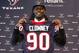 HOUSTON, TX - MAY 09: Jadeveon Clowney displays his Houston Texans jersey as he is introduced at Reliant Stadium on May 9, 2014 in Houston, Texas. Clowney was selected by the Texans with the first overall pick in the 2014 NFL draft. (Photo by Bob Levey/Getty Images)