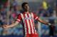 Atletico's Diego Costa gestures during a Spanish La Liga soccer match between Getafe and Atletico Madrid at the Coliseum Alfonso Perez stadium in Madrid, Spain, Sunday, April 13, 2014. (AP Photo/Andres Kudacki)