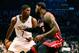 May 10, 2014; Brooklyn, NY, USA; Brooklyn Nets guard Joe Johnson (7) moves the ball around Miami Heat forward LeBron James (6) during the third quarter in game three of the second round of the 2014 NBA Playoffs at Barclays Center. Brooklyn Nets won 104-90. Mandatory Credit: Anthony Gruppuso-USA TODAY Sports