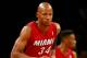 NEW YORK, NY - MAY 12: Ray Allen #34 of the Miami Heat celebrates his basket in the fourth quarter against the Brooklyn Nets during Game Four of the Eastern Conference Semifinals during the 2014 NBA Playoffs at the Barclays Center on May 12, 2014 in the Brooklyn borough of New York City. The Miami Heat defeated the Brooklyn Nets 102-96. NOTE TO USER: User expressly acknowledges and agrees that, by downloading and/or using this photograph, user is consenting to the terms and conditions of the Getty Images License Agreement. (Photo by Elsa/Getty Images)