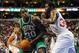 Apr 14, 2014; Philadelphia, PA, USA; Boston Celtics forward Brandon Bass (30) drives to the net as Philadelphia 76ers center Henry Sims (35) defends in the second quarter of the game at Wells Fargo Center. The Philadelphia 76ers won 113-108. Mandatory Credit: John Geliebter-USA TODAY Sports