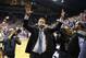 LAWRENCE, KS - FEBRUARY 24: Head coach Bill Self of the Kansas Jayhawks waves to the crowd after an 83-75 win over the Oklahoma Sooners at Allen Fieldhouse on February 24, 2014 in Lawrence, Kansas. (Photo by Ed Zurga/Getty Images)