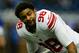 Dec 22, 2013; Detroit, MI, USA; New York Giants defensive end Damontre Moore (98) against the Detroit Lions at Ford Field. Mandatory Credit: Andrew Weber-USA TODAY Sports