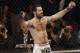 Matt Brown celebrates after beating Mike Swick during a welterweight mixed martial arts bout at a UFC on Fox event in Seattle, Saturday, Dec. 8, 2012. Brown won by knockout in the second round. (AP Photo/Jeff Chiu)
